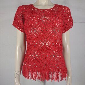NWT Chico's Scarlet Sun red Madison Macrame pullover sweater top womens size 1